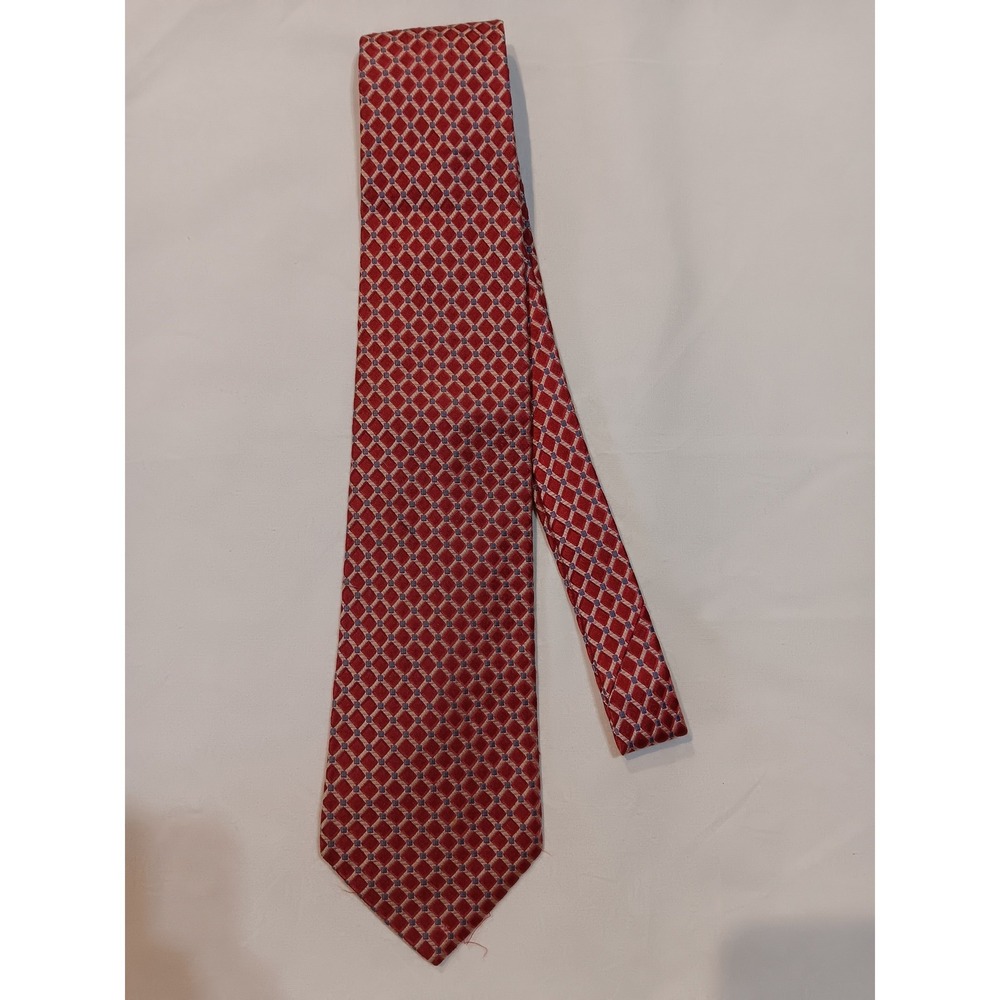 Cremieux Mens Red Geometric Diamond Silk Necktie‎ Handmade USA Woven Wide Tie